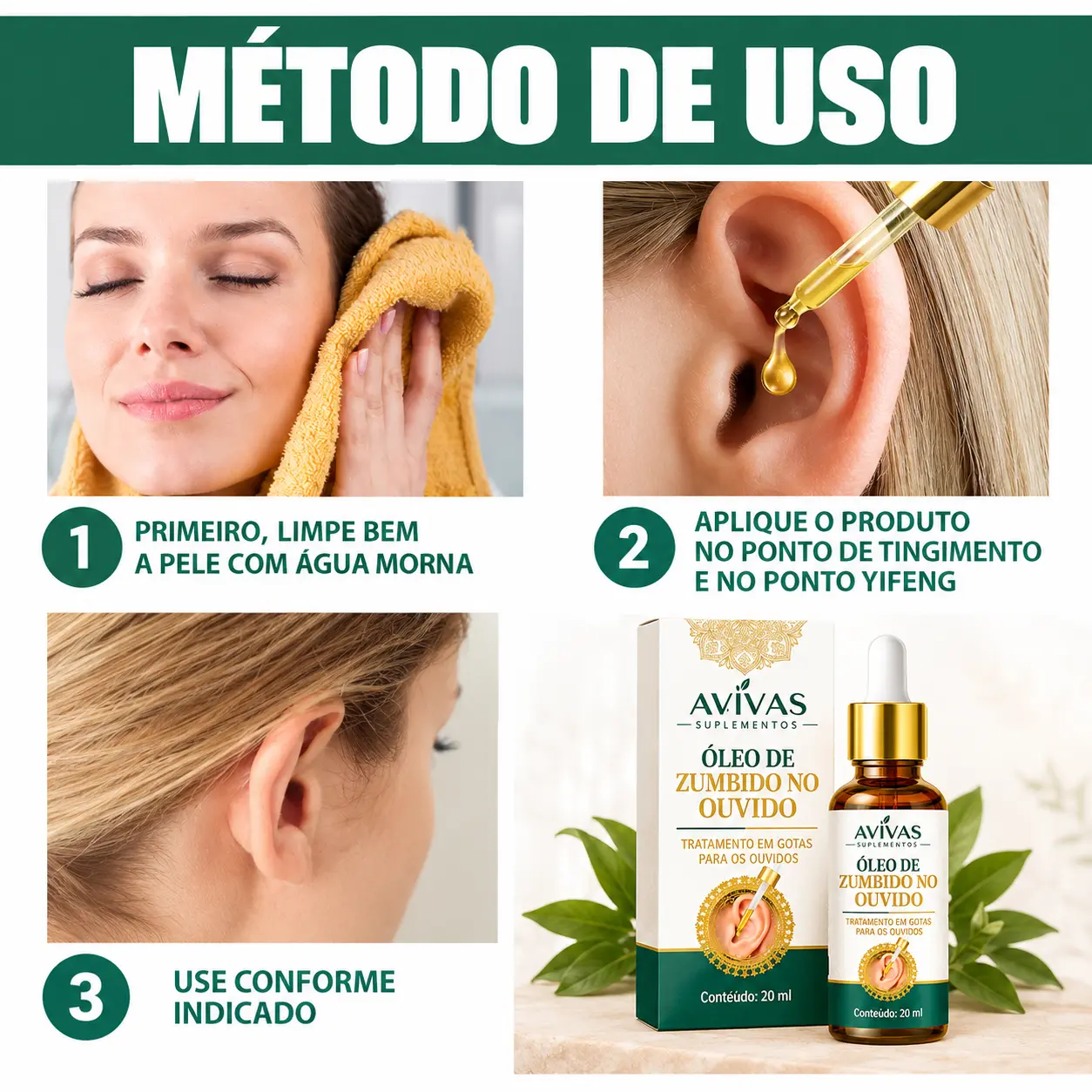 Método de uso do produto em três passos