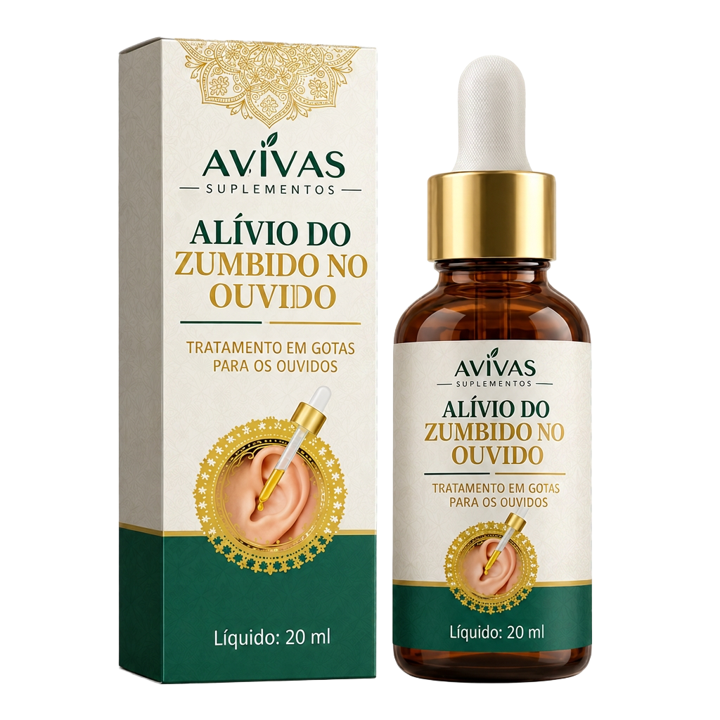 Caixa e frasco Avivas Alívio do Zumbido no Ouvido, 20 mL